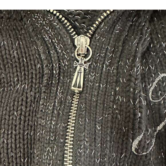 Harley Davidson Black/Silver Cotton Knit Sweater Zip Cardigan Embroidered, Large - Picture 4 of 9